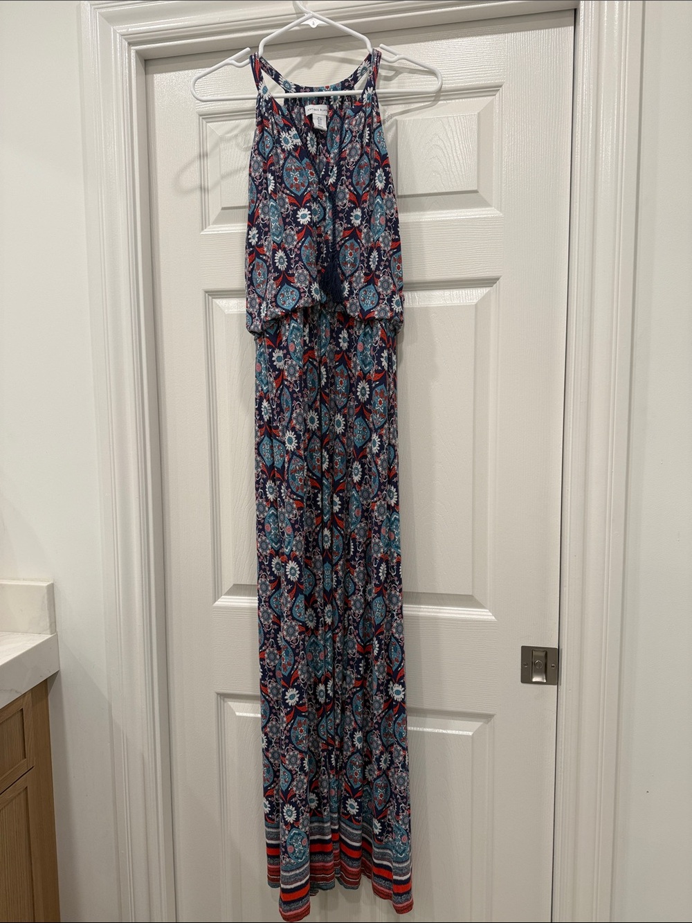 Printed Maxi Dress in Navy & Teal